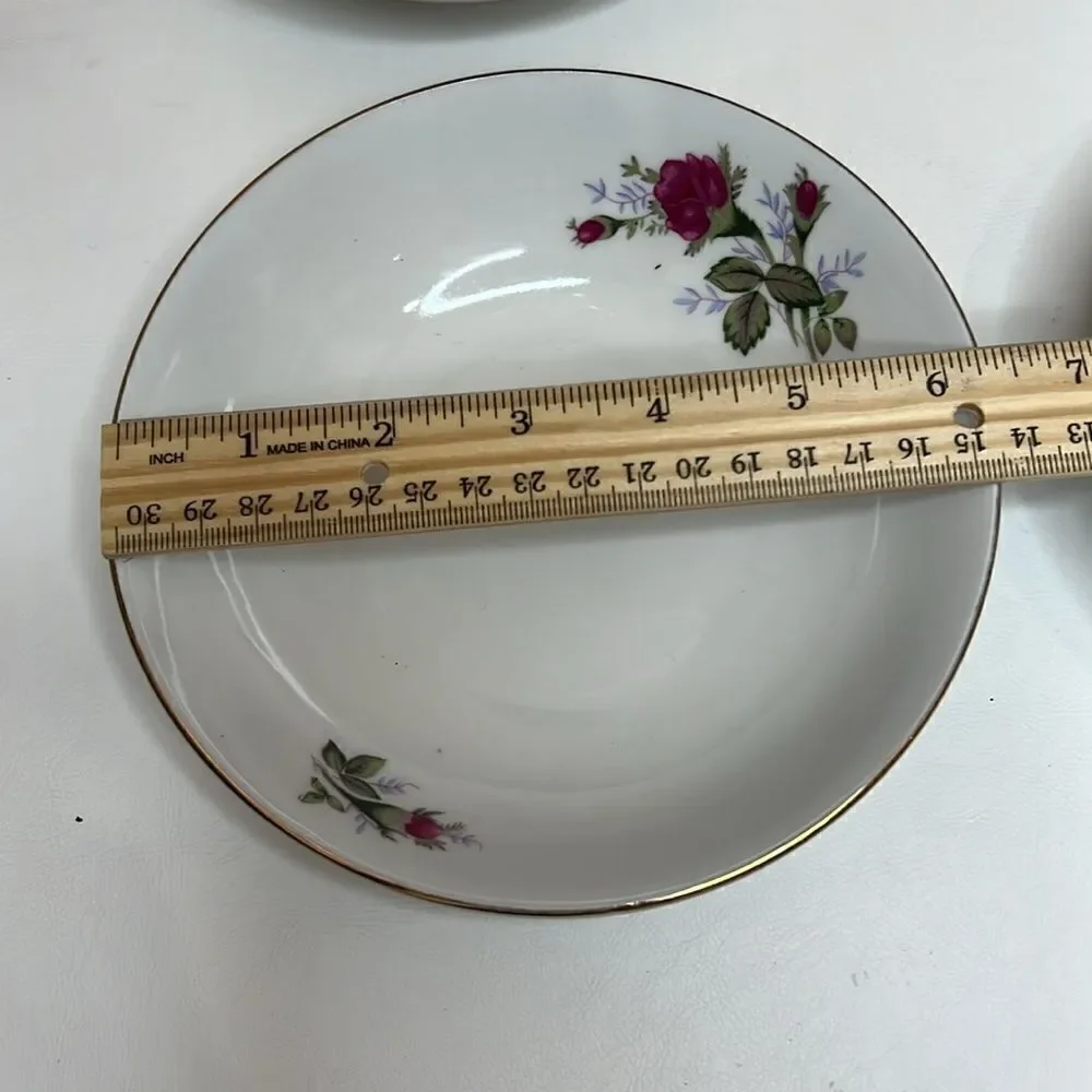 Tea Rose Fine China Vintage Fuschia Pink Gold Trim Set Of 4 Bowls 6 1/4 In Round
